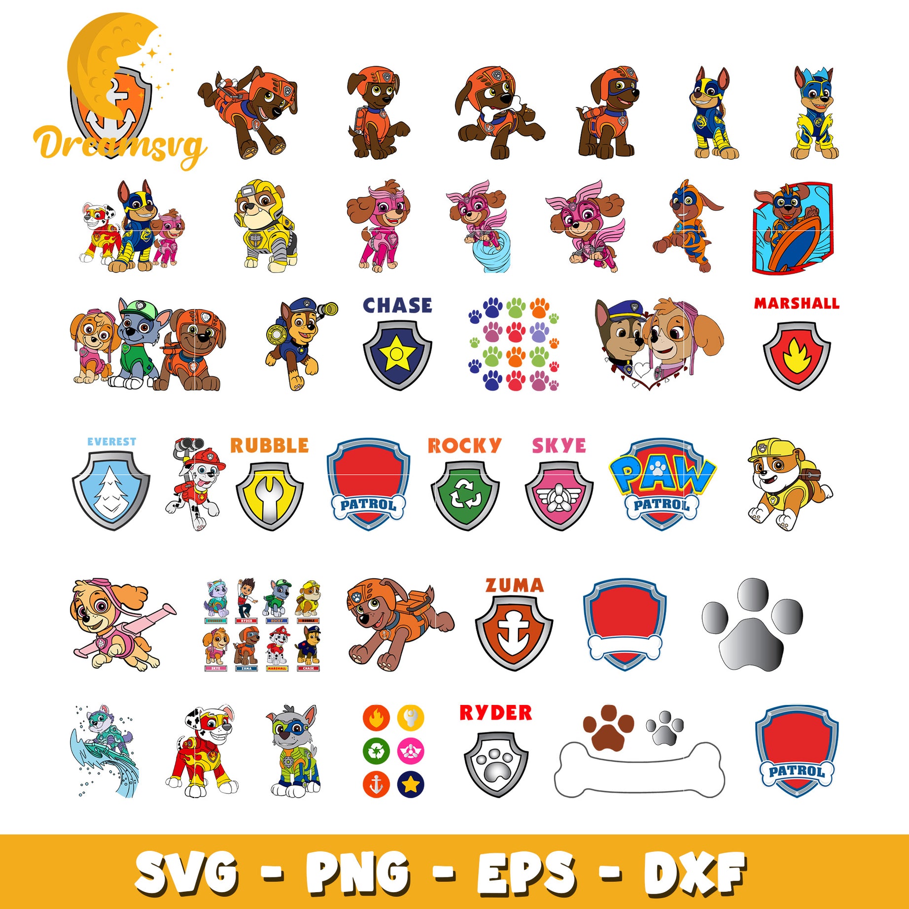 Paw Patrol characters bundle svg, paw patrol the mighty movie svg