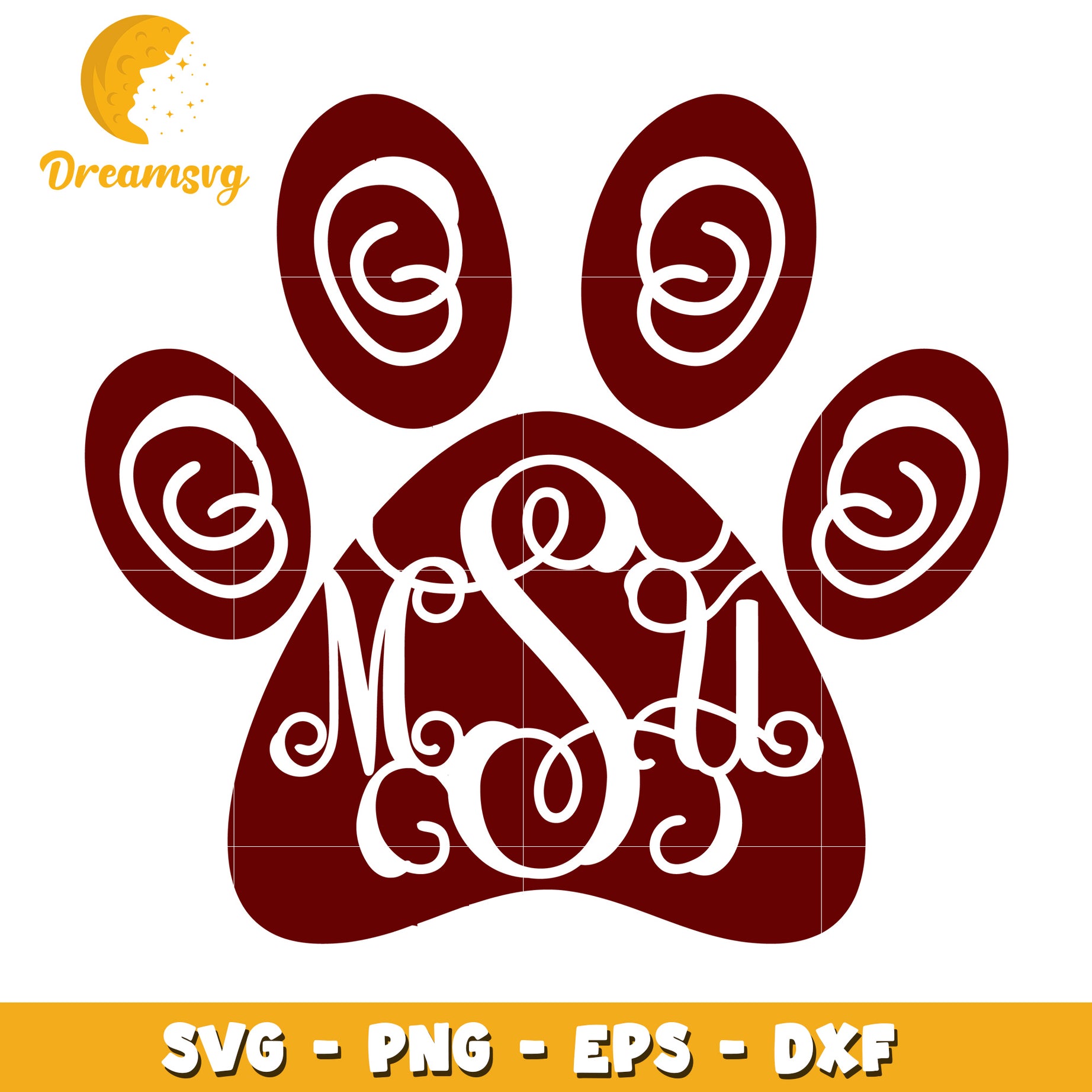 Paw Print Monogram SVG PNG EPS DXF