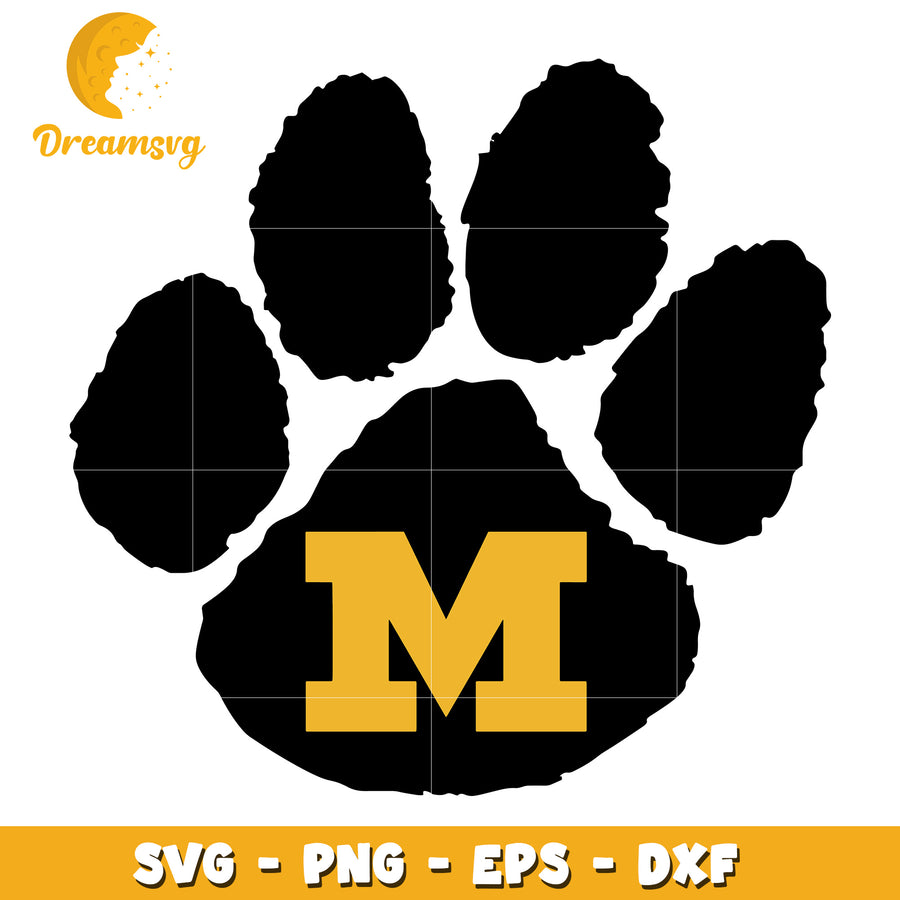 Paw Print SVG with Letter M PNG EPS DXF