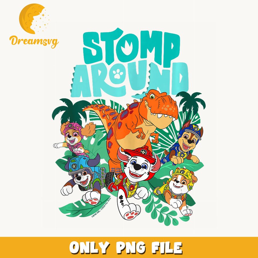 Paw Patrol Stomp Around Dinosaur PNG, Marshall Chase Skye, Kids PNG
