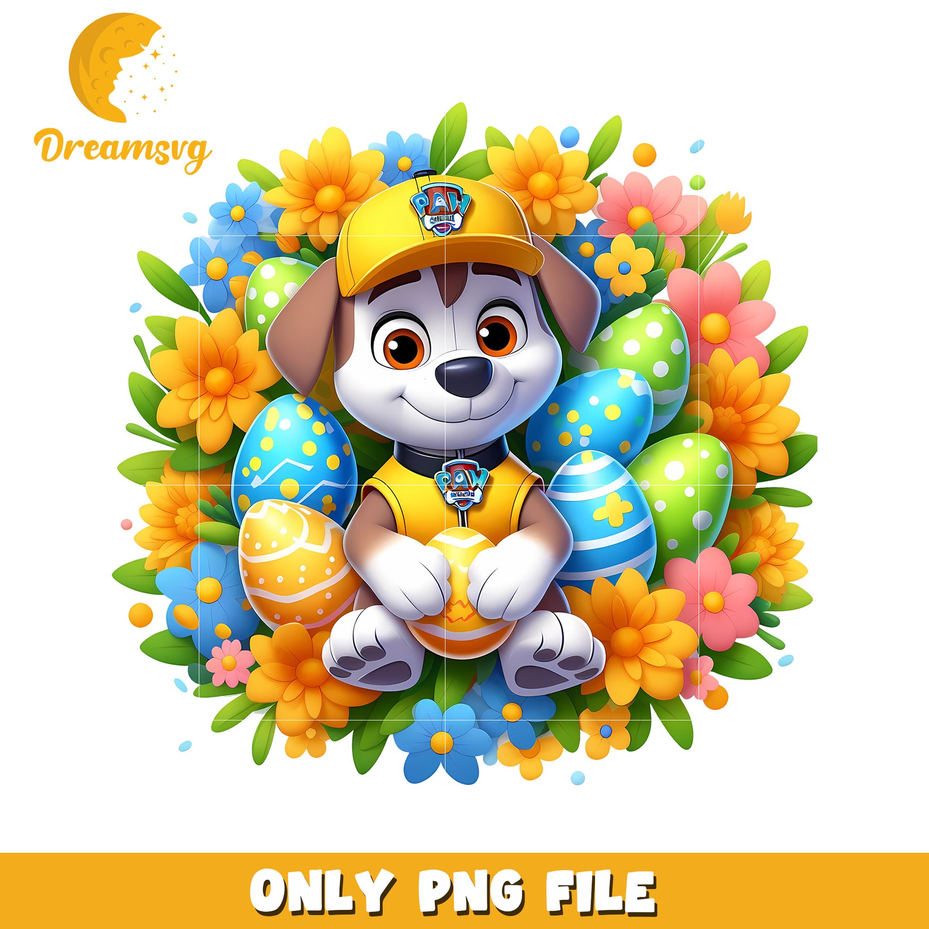 Paw patrol dog on easter day png, easter eggs png, cartoon png