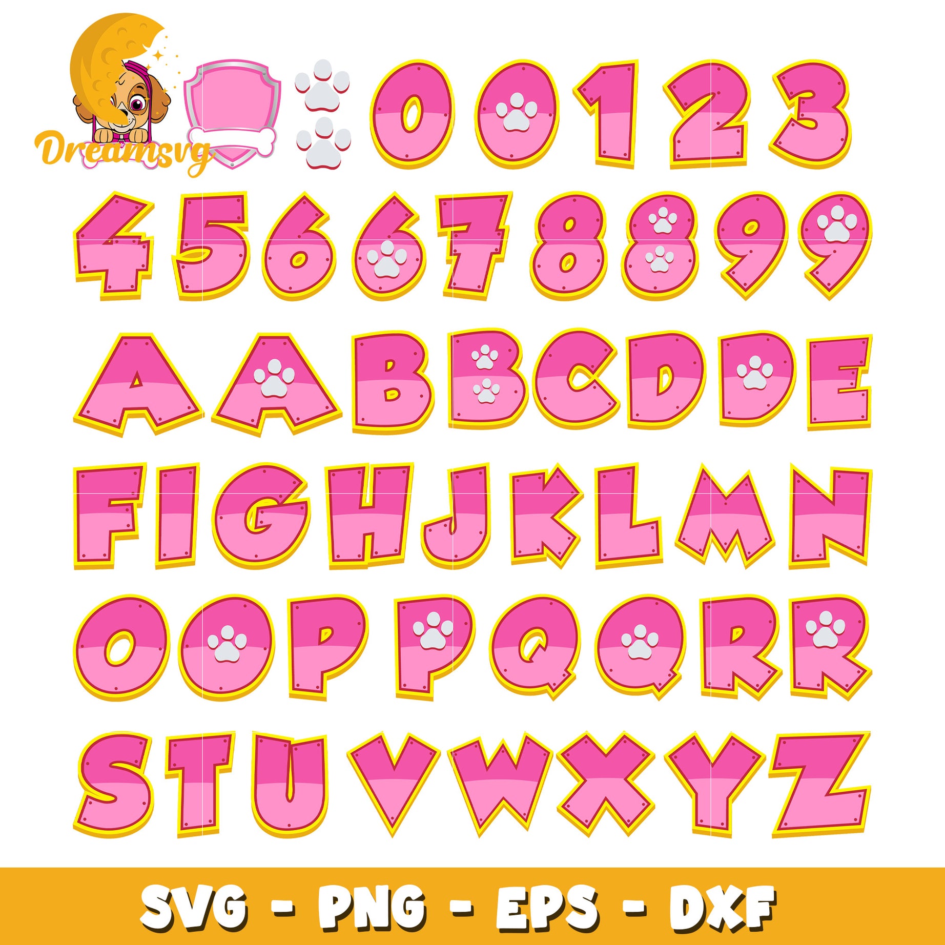 Paw Patrol pink alphabet svg, paw patrol mighty movie svg