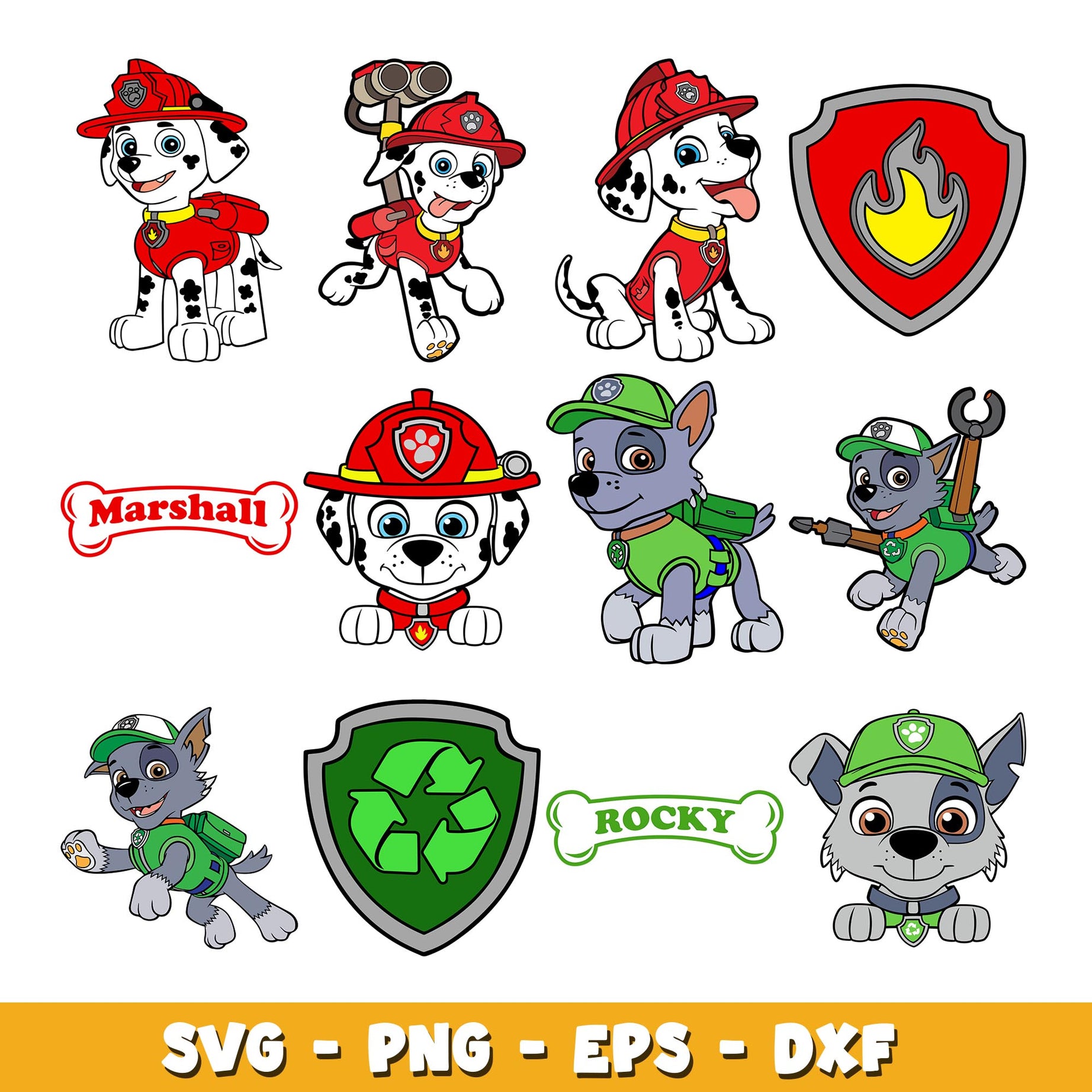 Rocky and marshall svg, Paw Patrol bundle svg, cartoon svg 