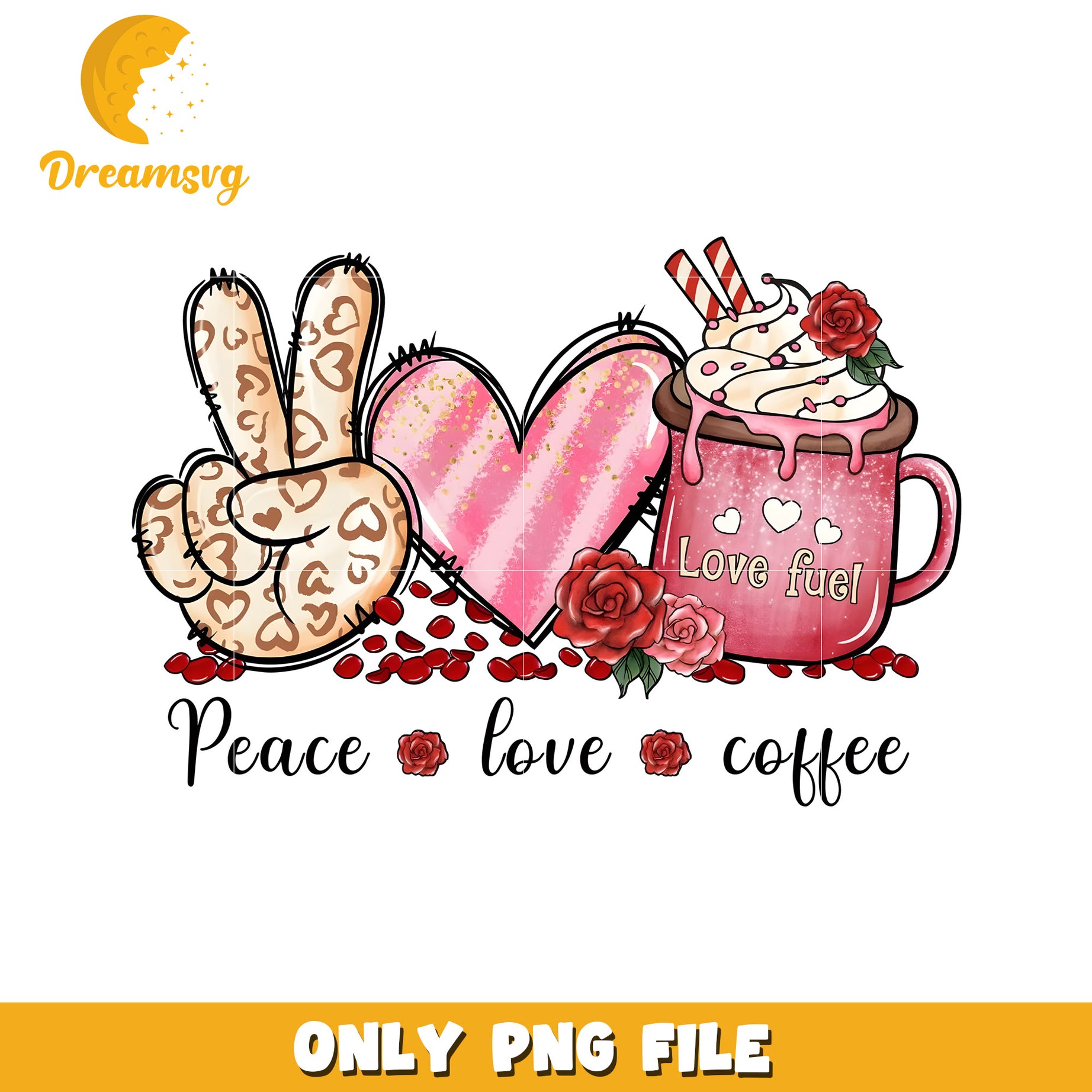 Peace Love Coffee Cute PNG Design for Coffee Lovers