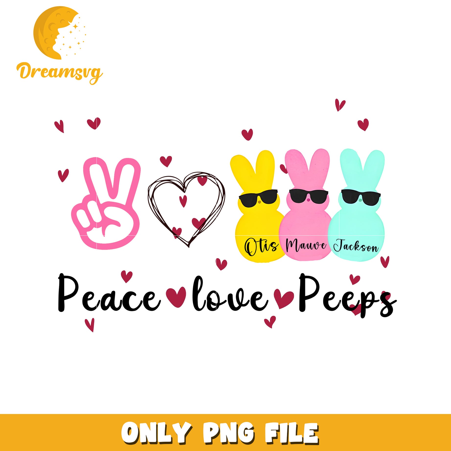 Peace Love Peeps Colorful Bunny PNG Graphic Design