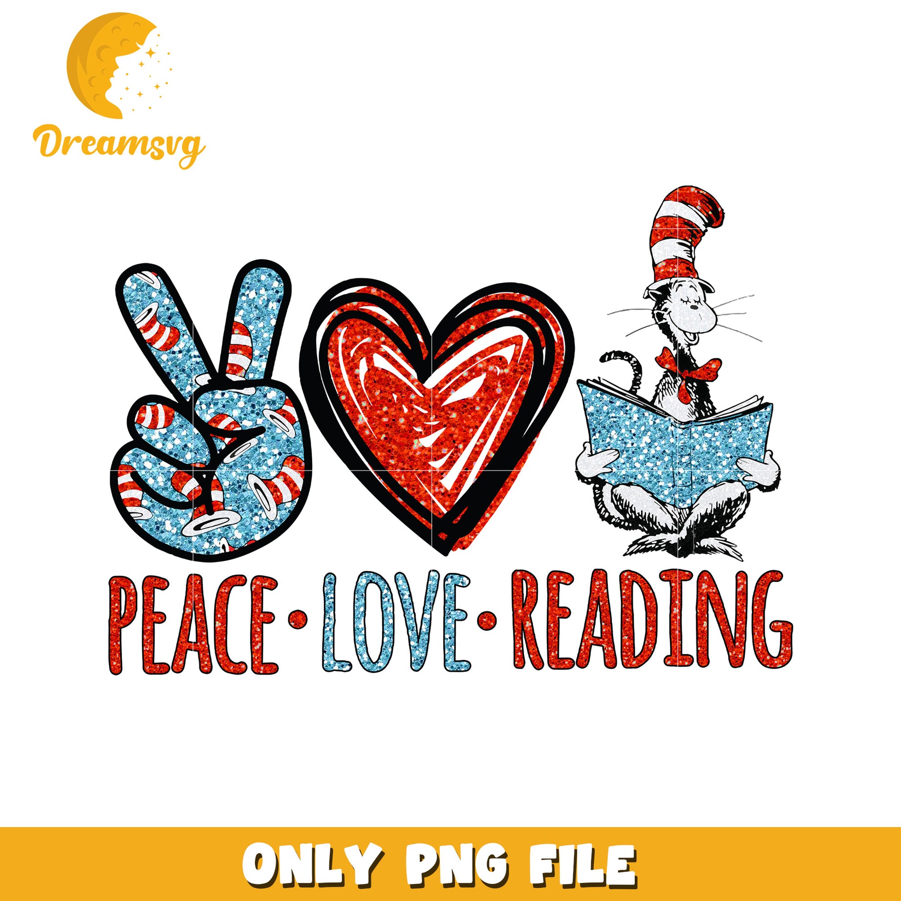 Peace Love Reading PNG Sublimation