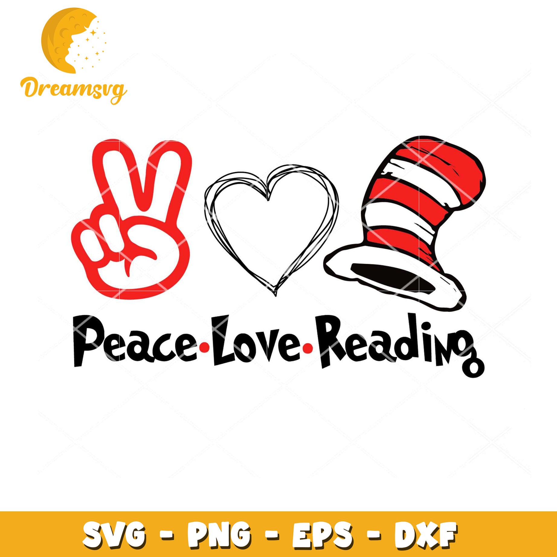 Peace Love Reading SVG Design for Book Lovers Instant Download