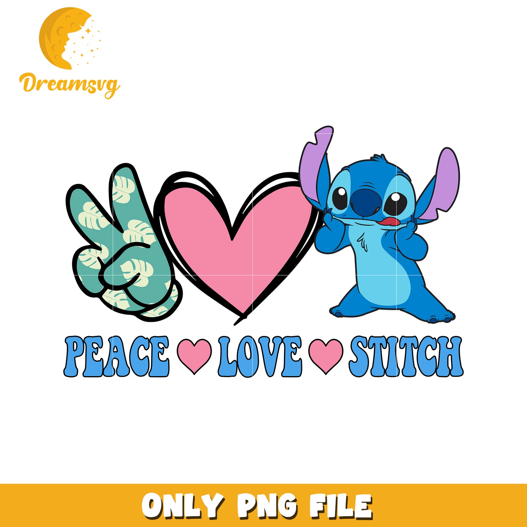 Peace Love Stitch PNG File, Cute Stitch Design for Fans