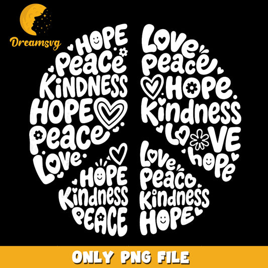 Peace Love Kindness Hope Word Art PNG, Inspirational Quote, Retro PNG