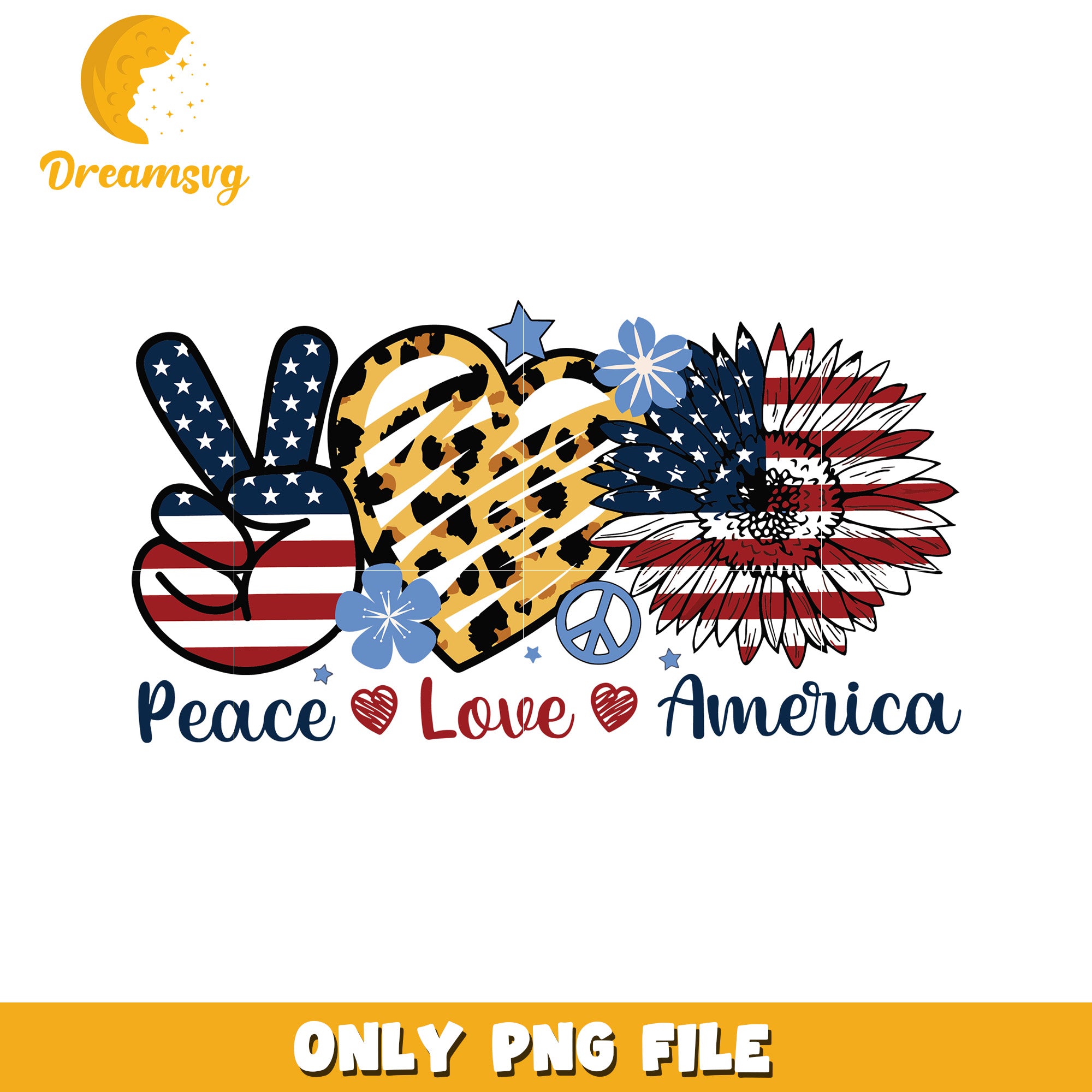 Peace love america png, patriotic slogan png, usa pride png, red white and blue message png