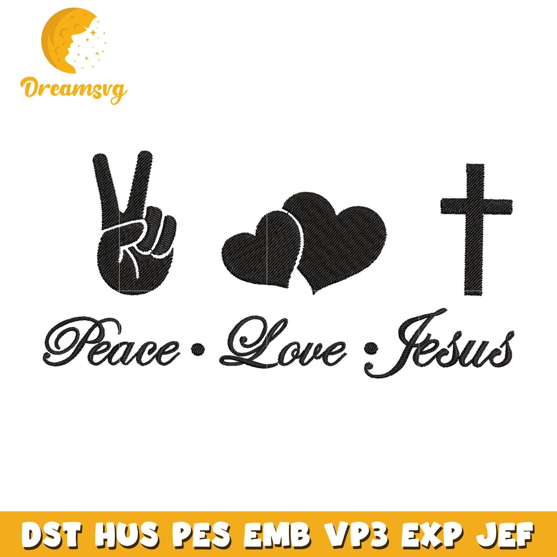 Peace love jesus embroidery design