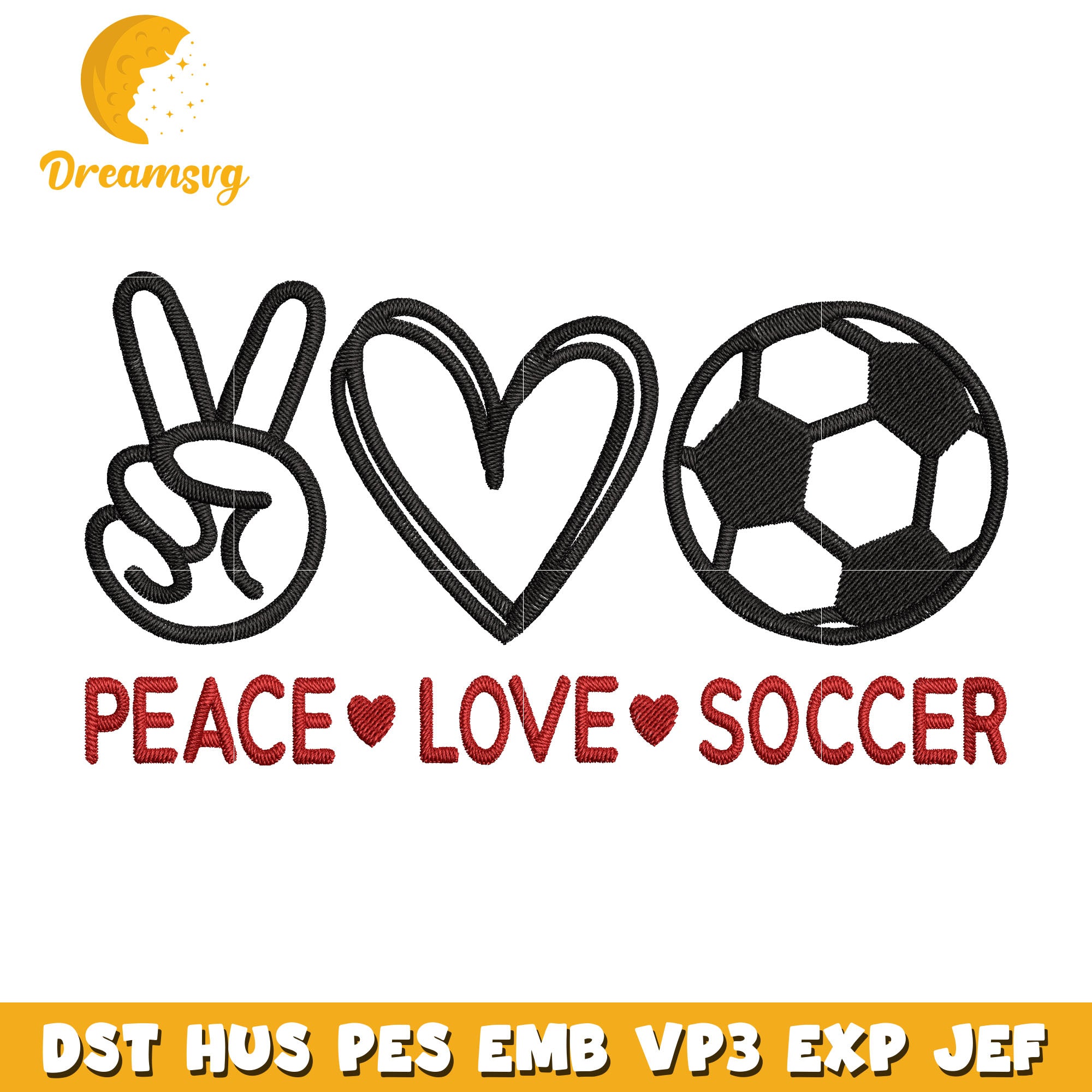 Peace love soccer embroidery design