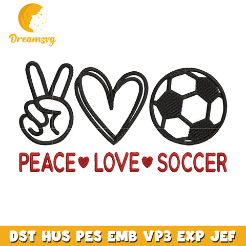 Peace love soccer embroidery design