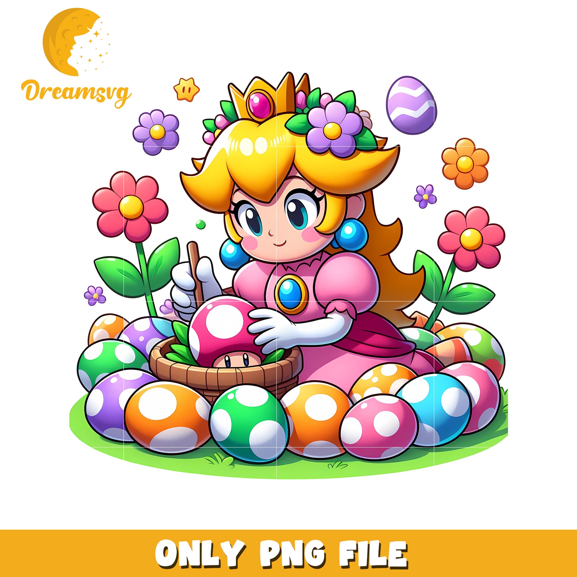 Peach princess on easter day png, easter eggs png, super mario png