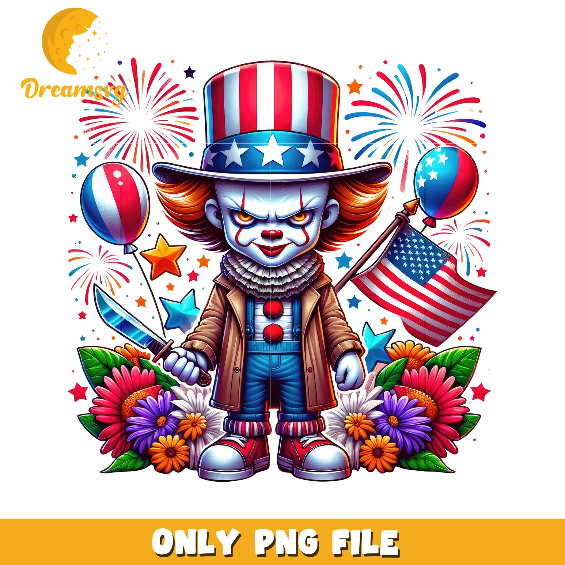 Pennywise 4th of july png, red white and blue png, independence day  png