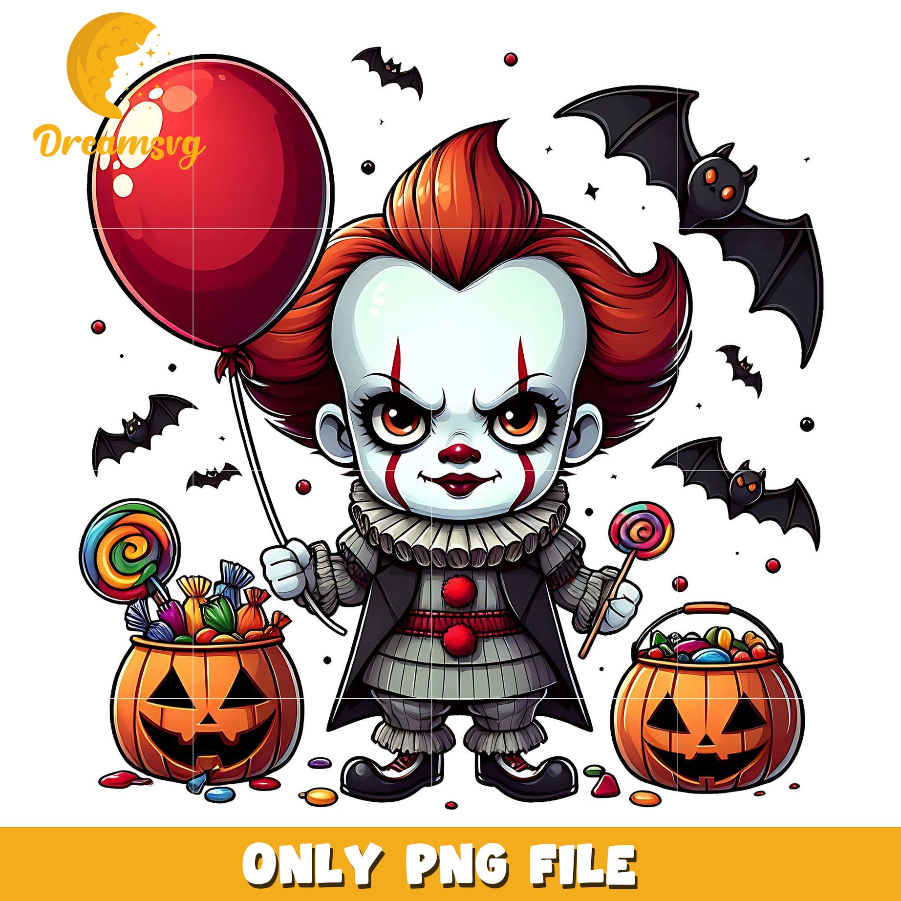 Pennywise chibi png, halloween pumpkin png, halloween cookies png