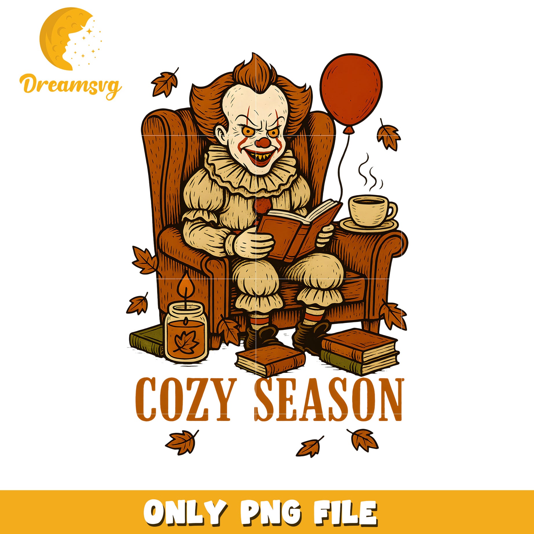 Penny wise cozy season png, halloween times png, spirit halloween png