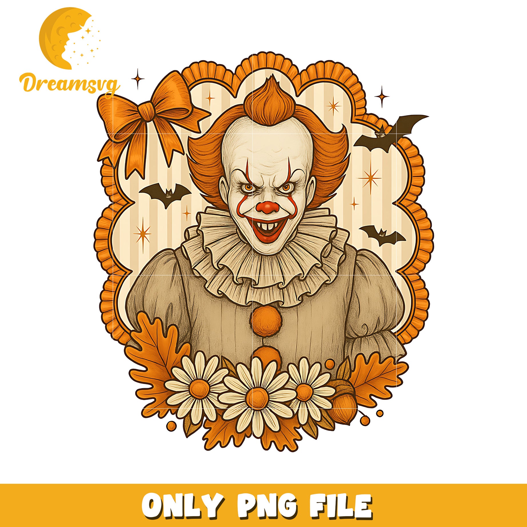 Pennywise flowers png, spooky halloween png, trick or treat png