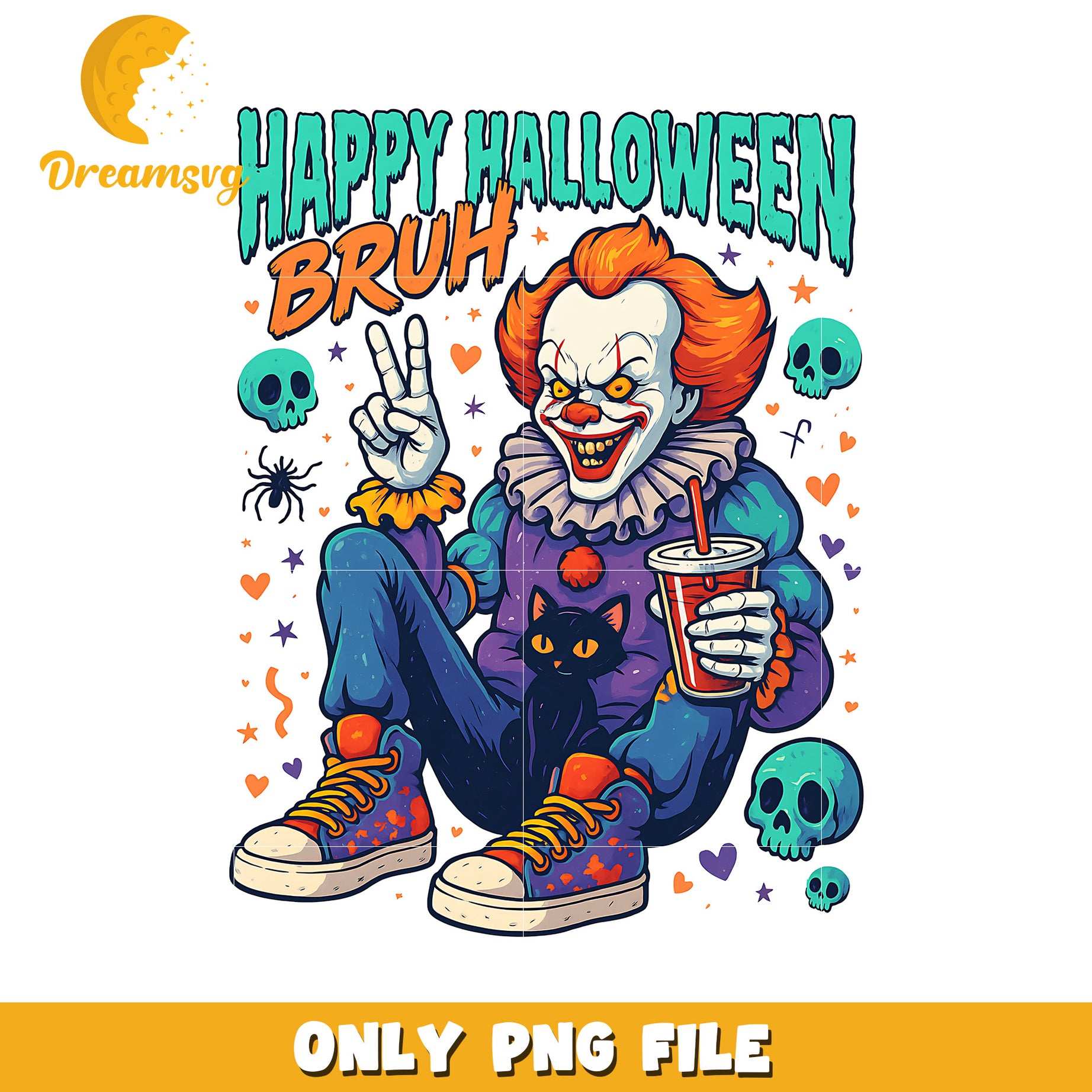 Pennywise happy halloween png, spooky halloween png, trick or treat png
