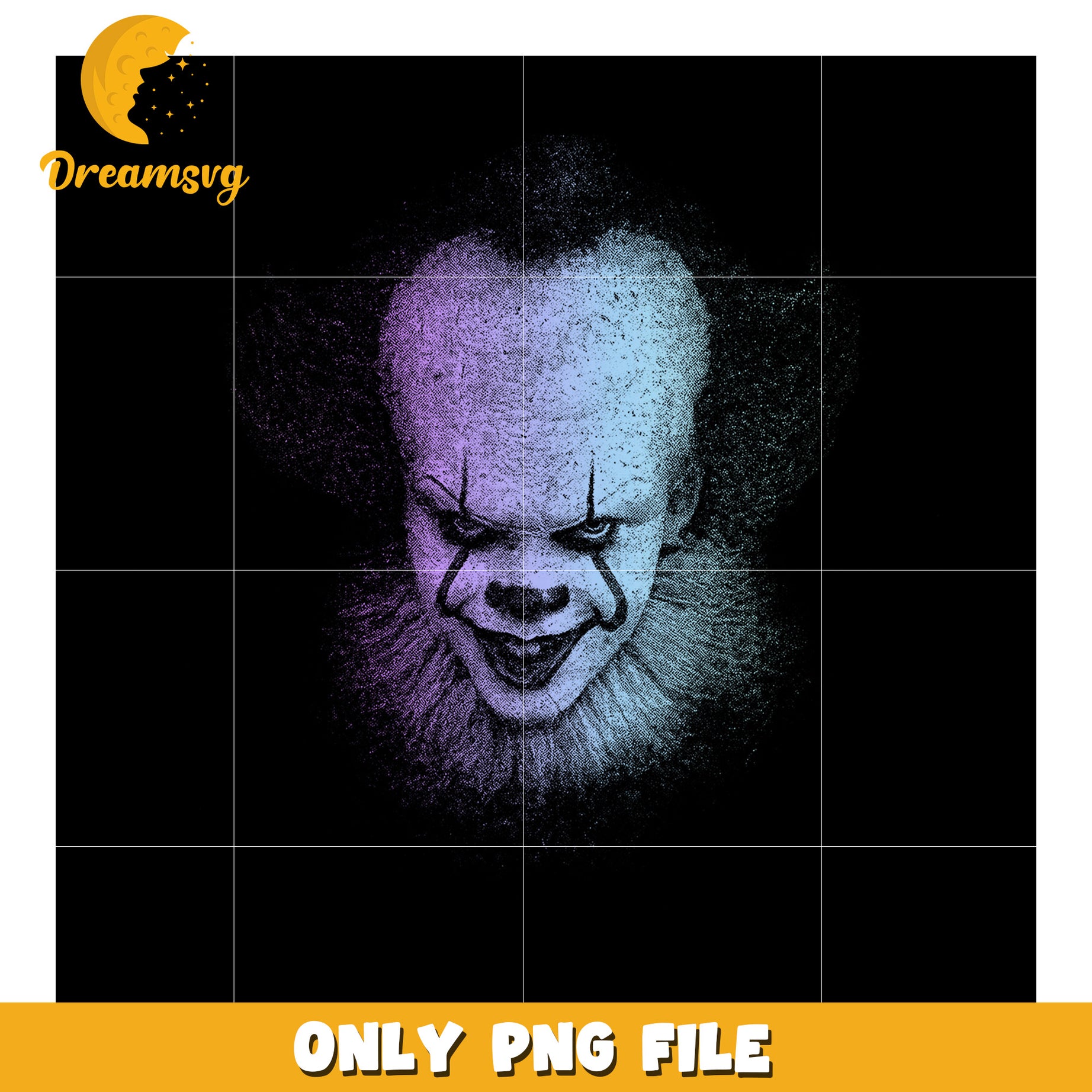 Pennywise it neon png, glowing clown design png, horror light art png