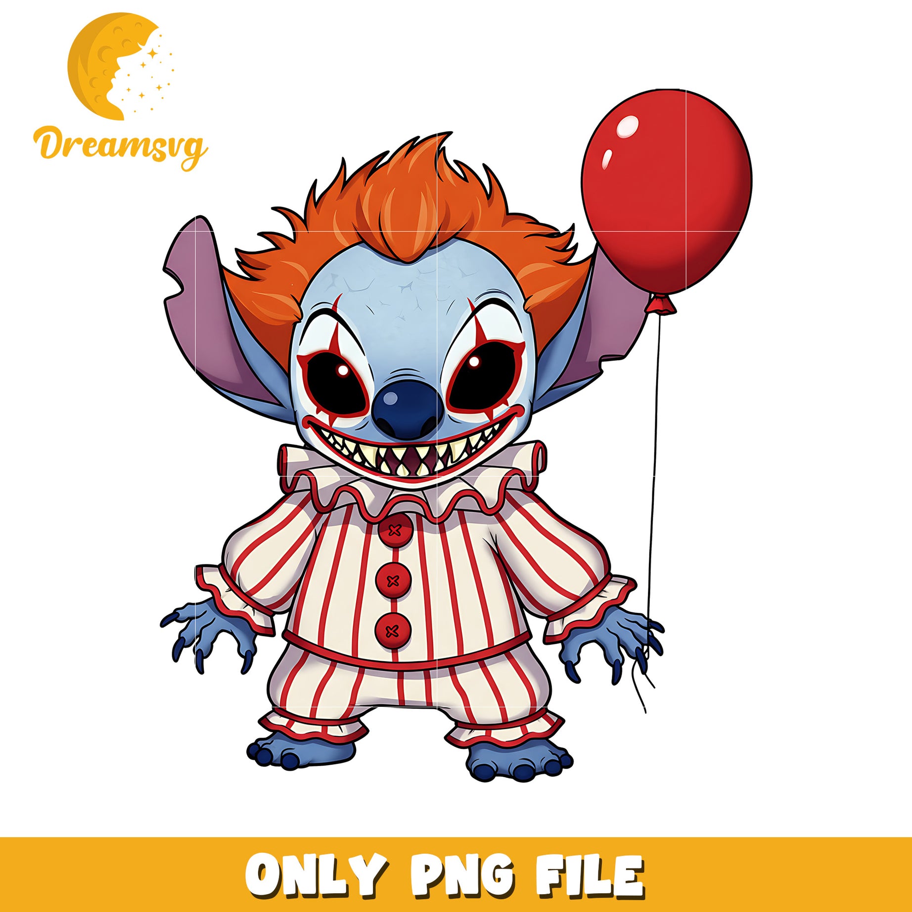 Pennywise stitch png, spirit halloween png, halloween stitch png