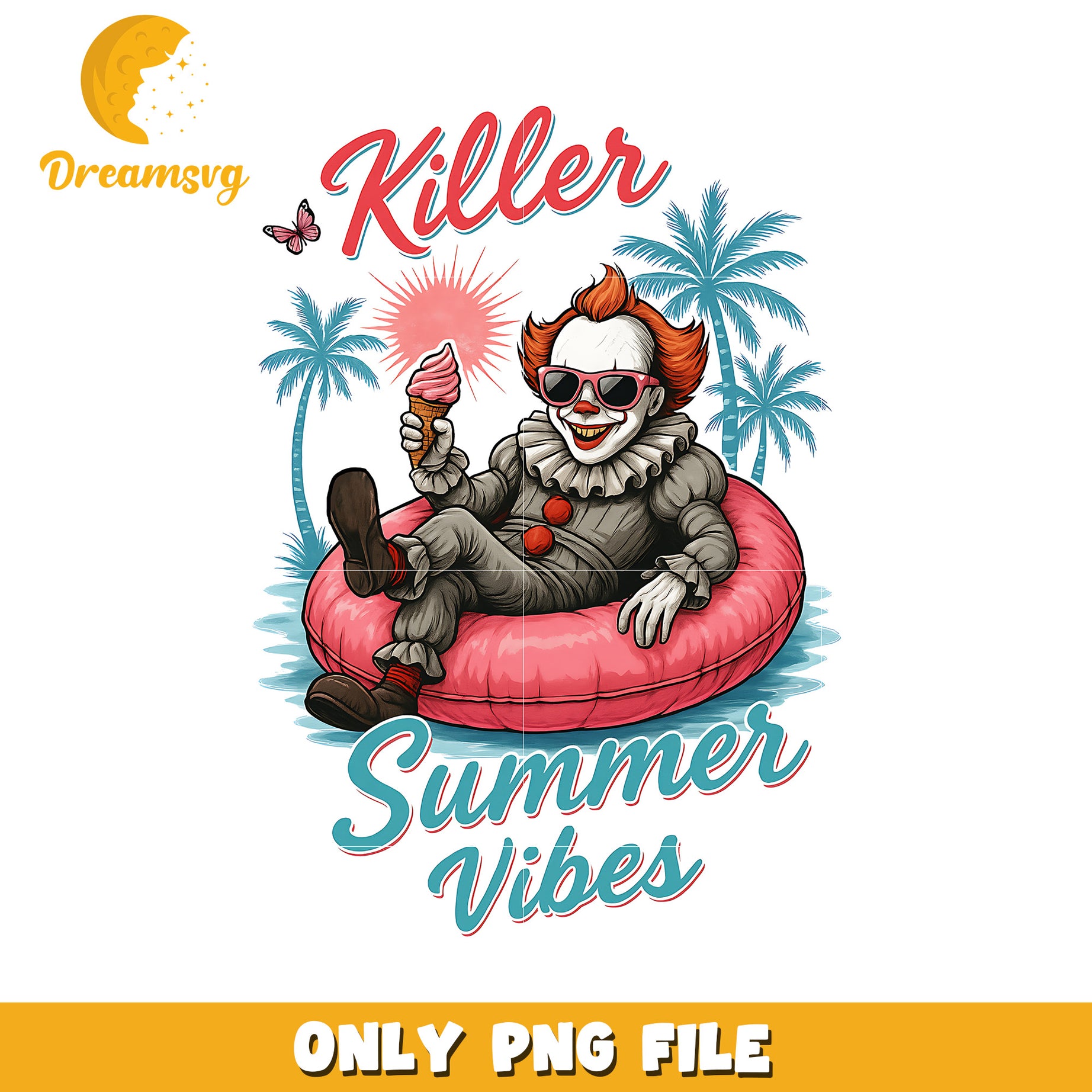Pennywise summer vibes png, halloween png, halloween toys png