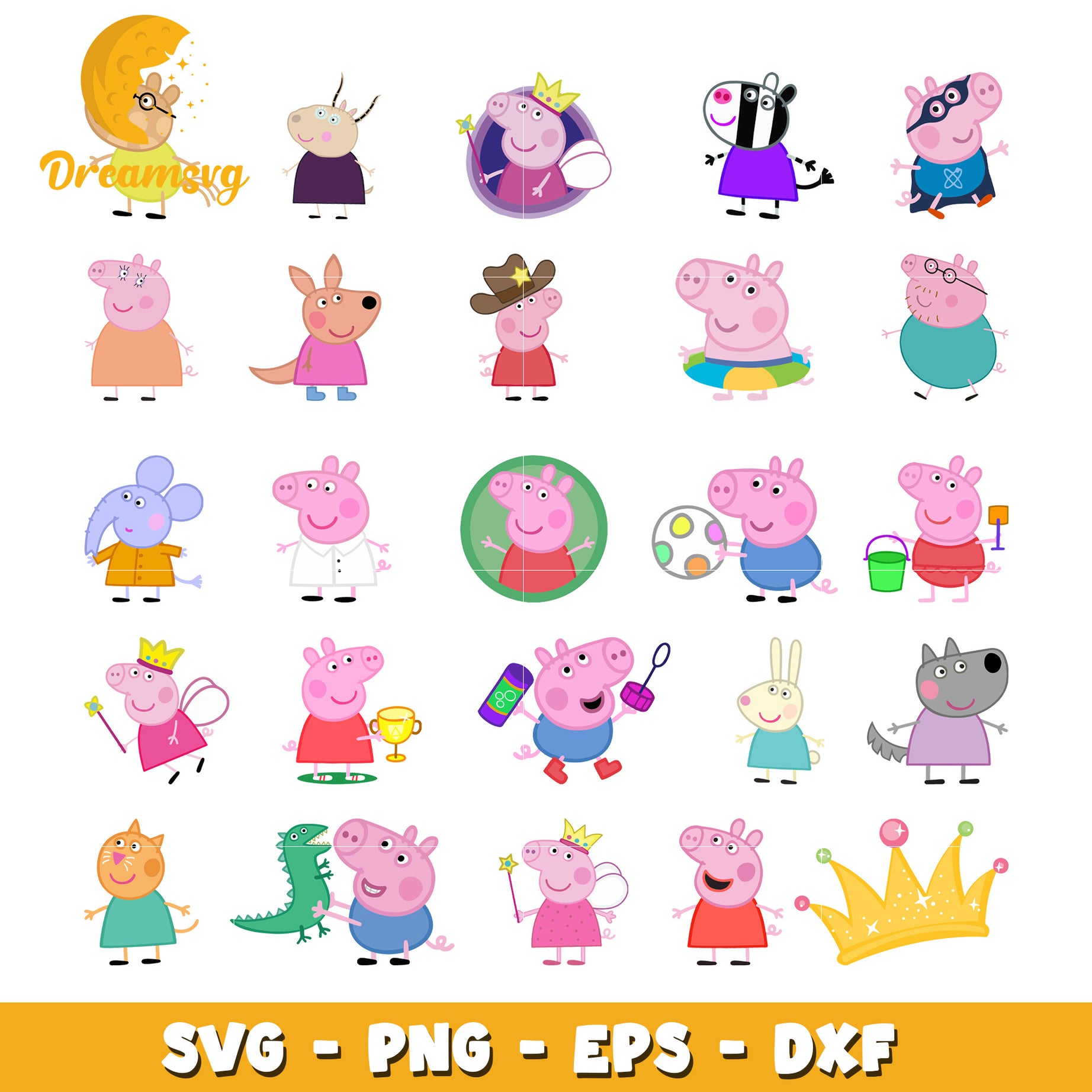 Peppa Pig character bundle svg, peppa pig cartoon svg, cartoon svg