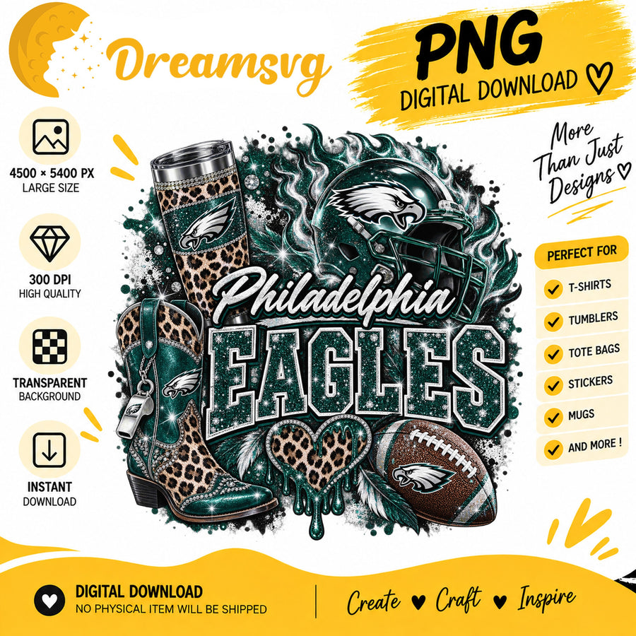 Philadelphia Eagles Bling Glitter Leopard Boots Football PNG