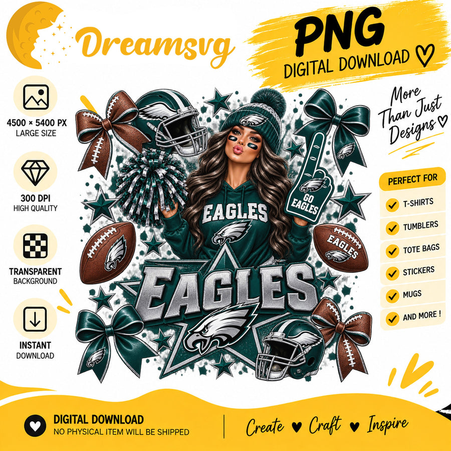 Philadelphia Eagles Coquette Bow Football Fan Girl PNG