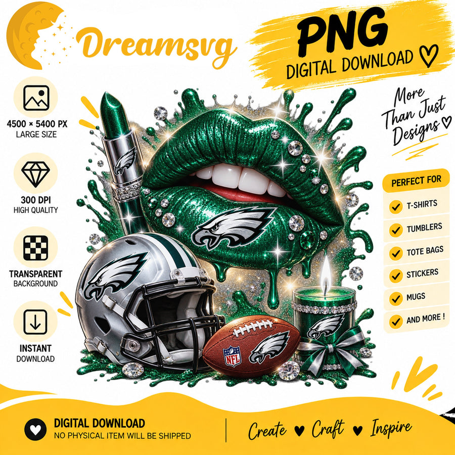 Philadelphia Eagles Dripping Lips PNG, Glam Football Helmet
