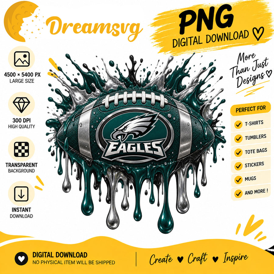 Philadelphia Eagles Dripping Paint Splash Football PNG