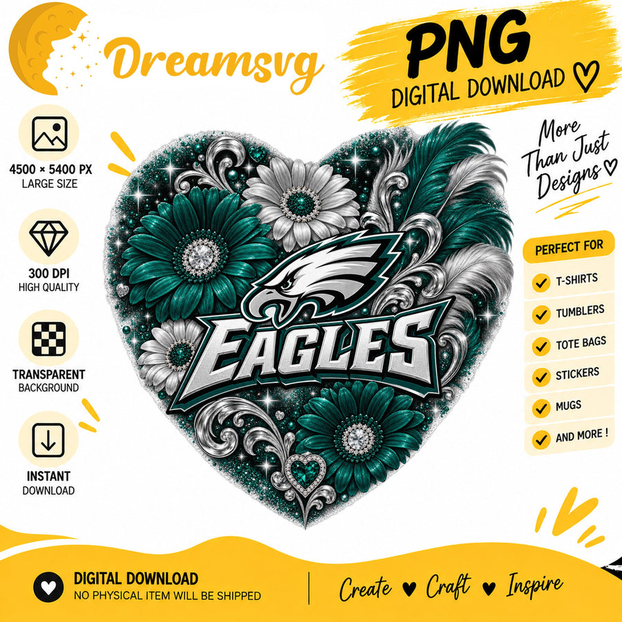 Philadelphia Eagles Floral Heart NFL Football PNG
