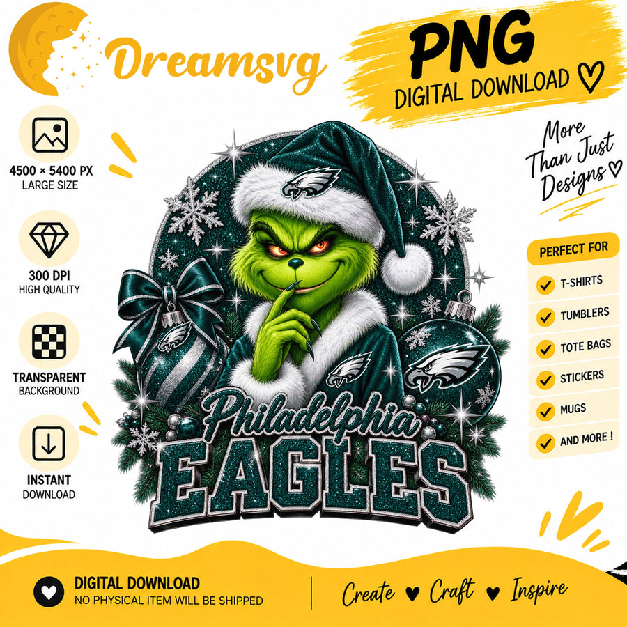 Philadelphia Eagles Grinch Santa Christmas Football PNG