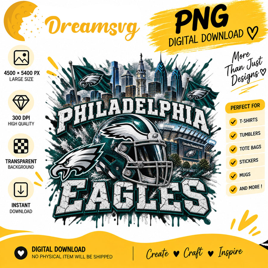 Philadelphia Eagles Grunge Football City Skyline Stadium PNG