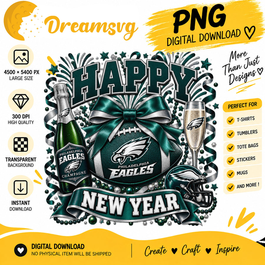 Philadelphia Eagles Happy New Year Sublimation Design PNG