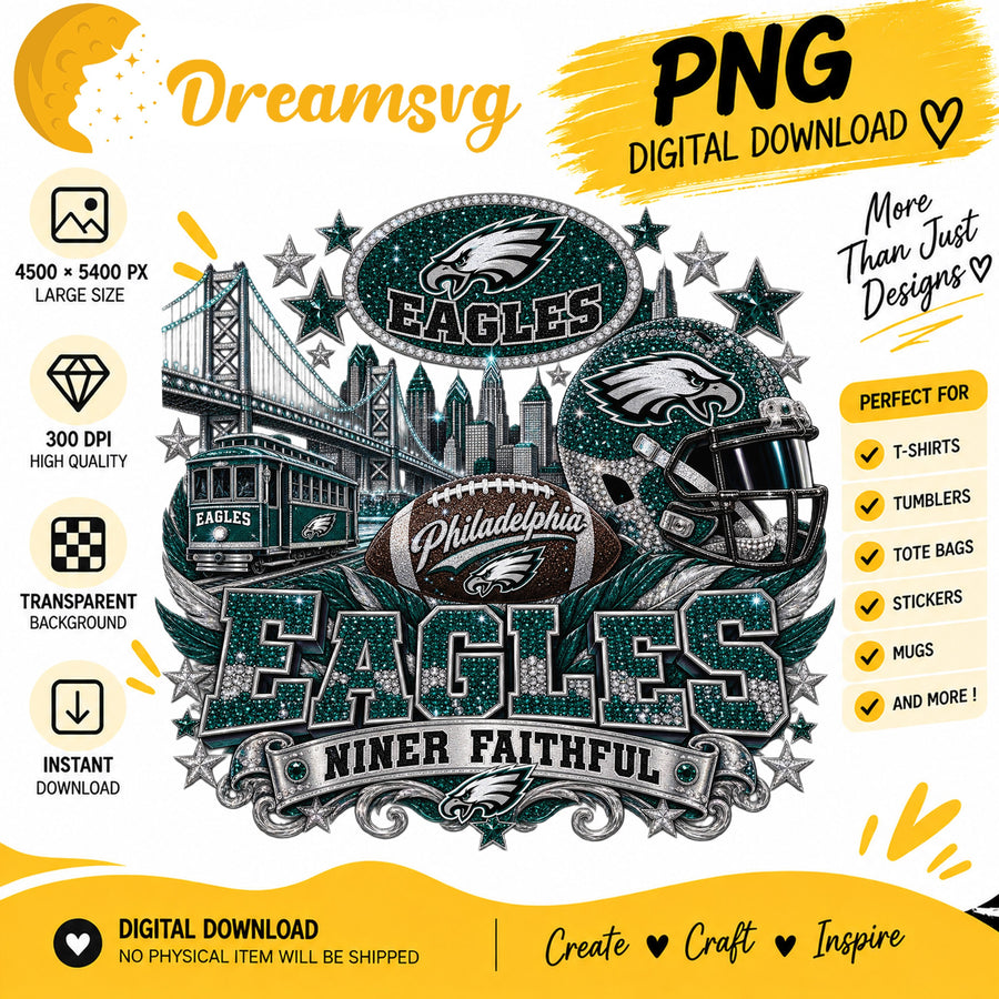 Philadelphia Eagles Niner Faithful Glitter Football City PNG