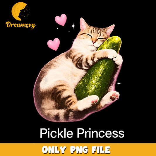 Pickle Princess Cat Hugging Cucumber PNG, Funny Cat, Cute PNG