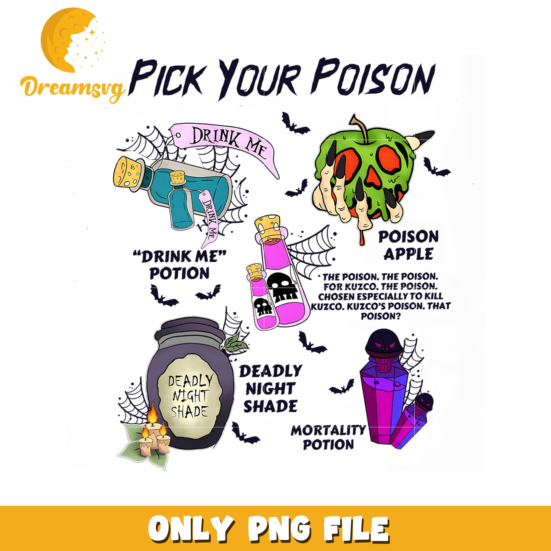 Pick your poison png, halloween decor png, halloween season​ png