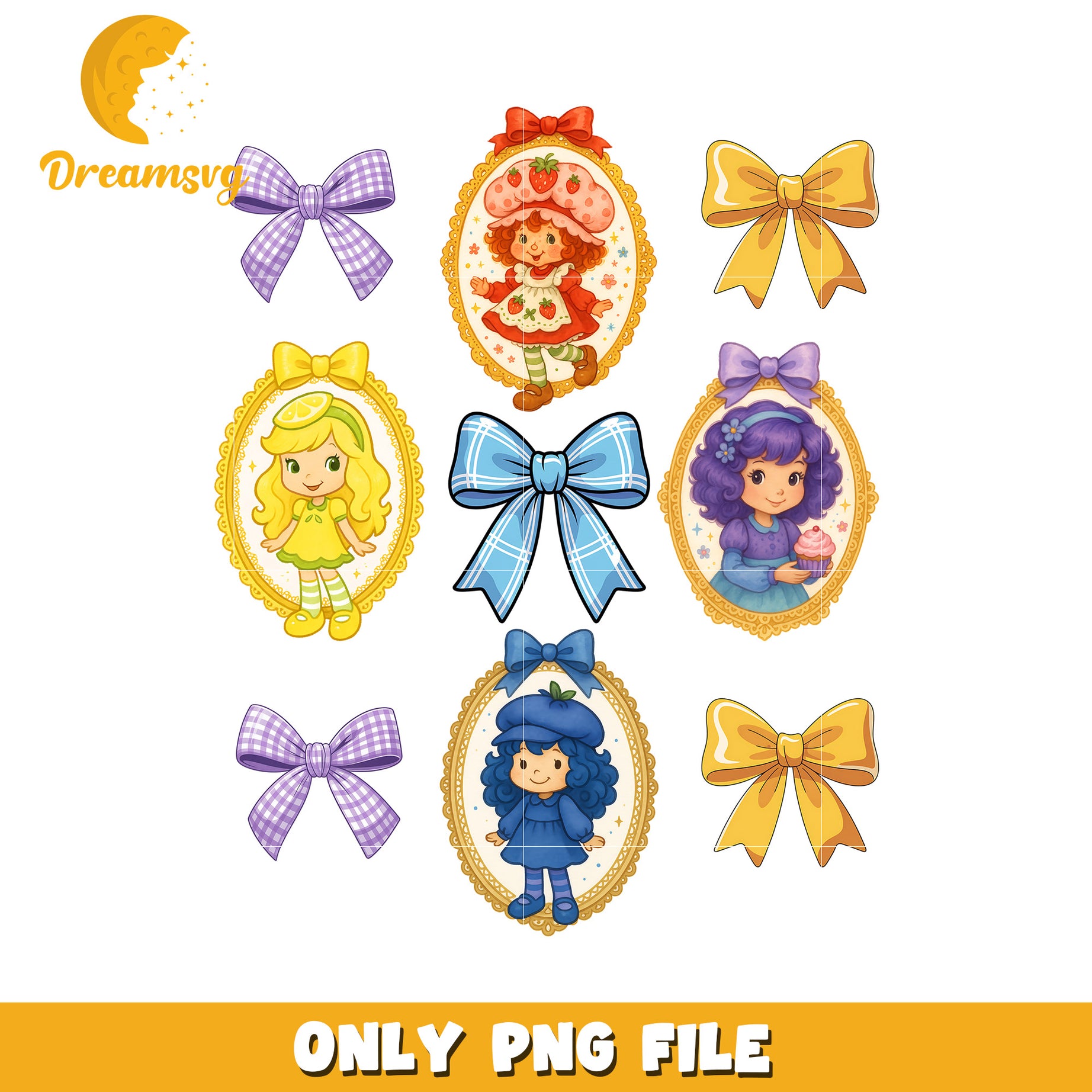 Pictutre frame characters png, shortcake art png, strawberry shortcake design png