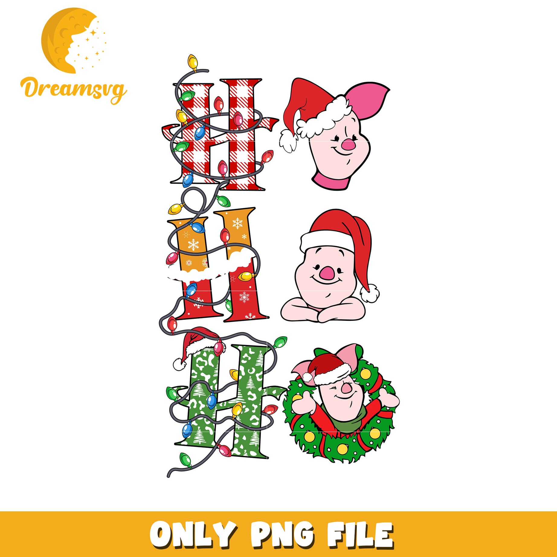 Piglet Christmas Lights PNG