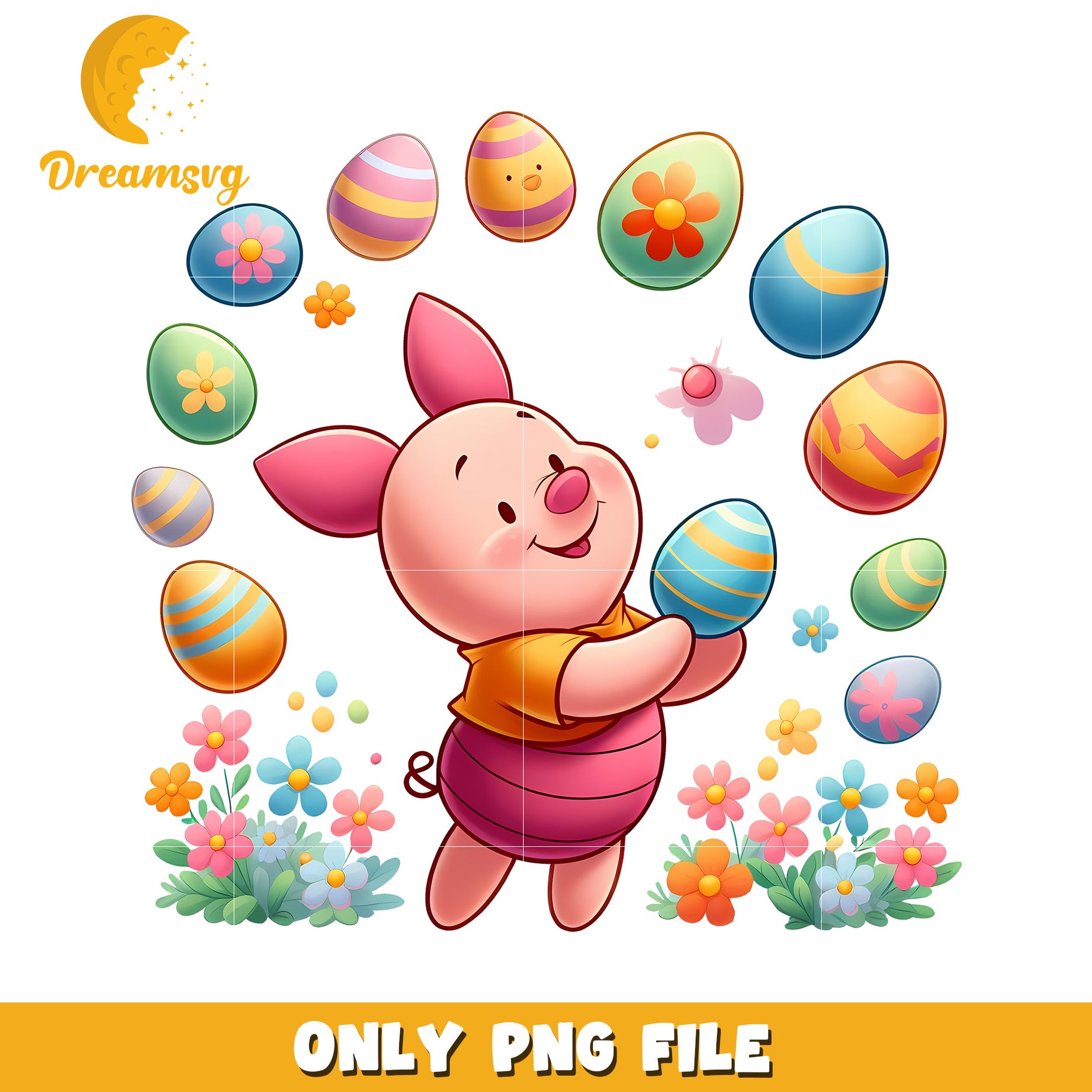 Piglet character easter eggs png, easter eggs png, disney png