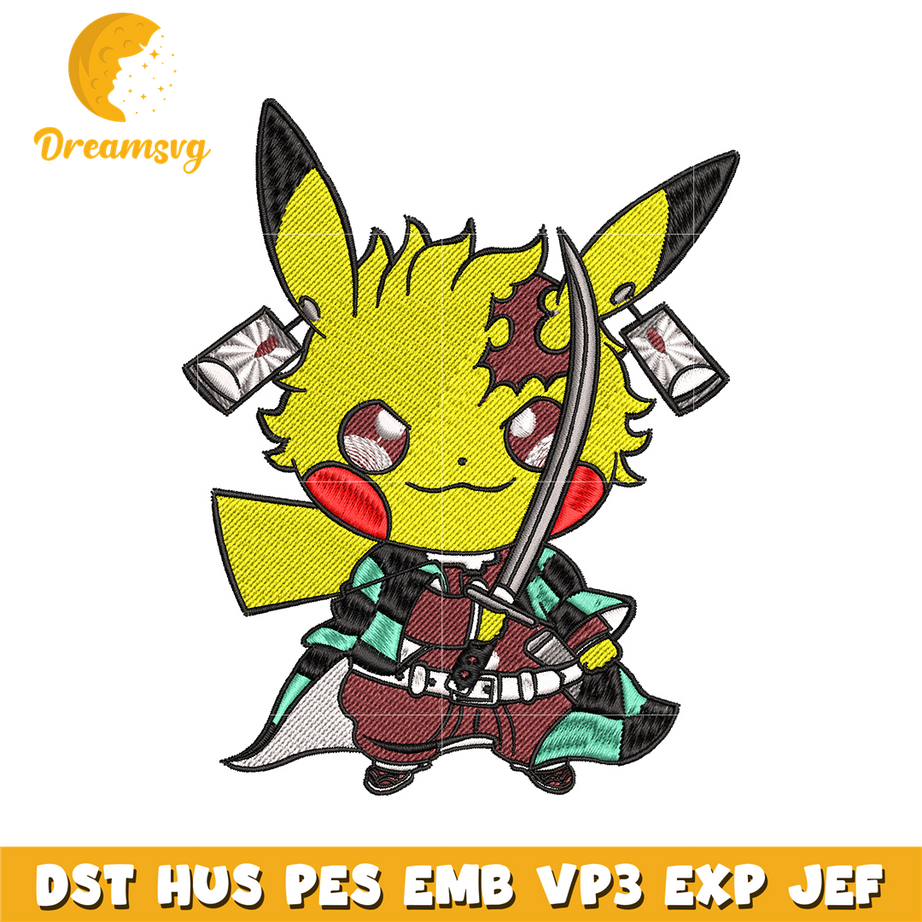 Pikachu Tanjiro Demon embroidery design