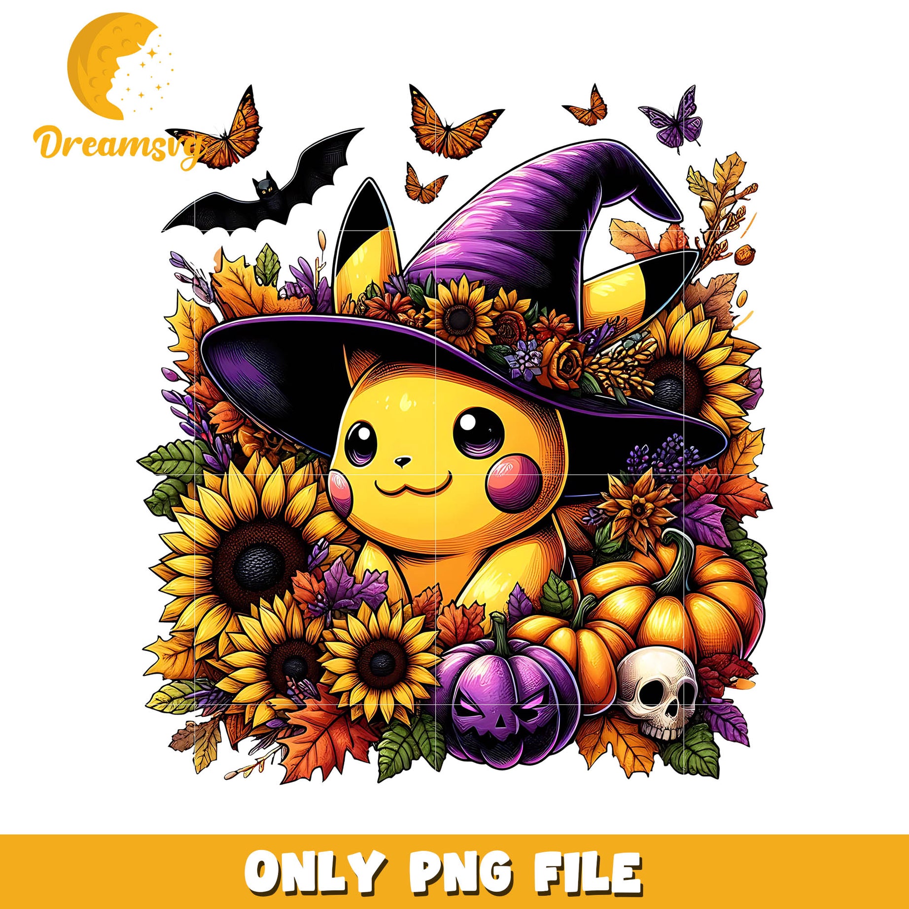Pikachu halloween flower witch hat png, Halloween Pikachu character png