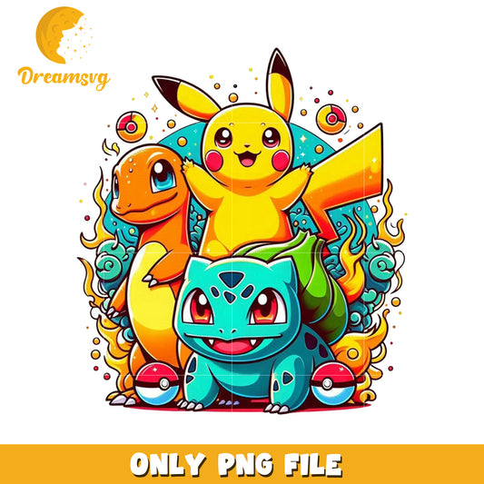 Pikachu charmander and squirtle png, pokemon design png, pokemon movies png