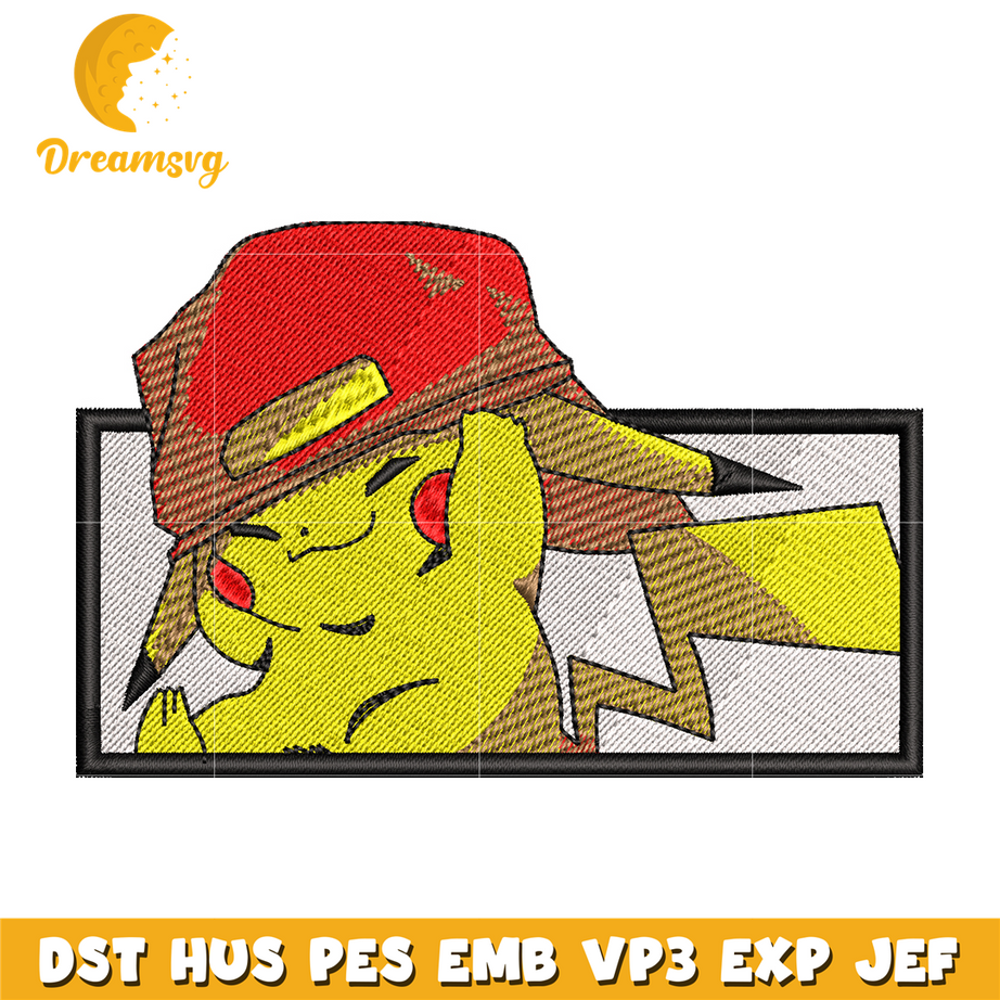 Pikachu wear a hat embroidery design