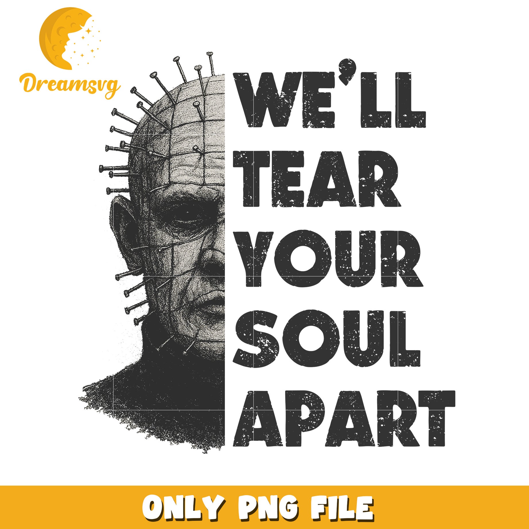 Pin head we'll tear your soul apart black png, scary movie png