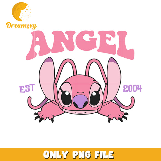 Pink Angel Stitch PNG, Est 2004, Cute Design
