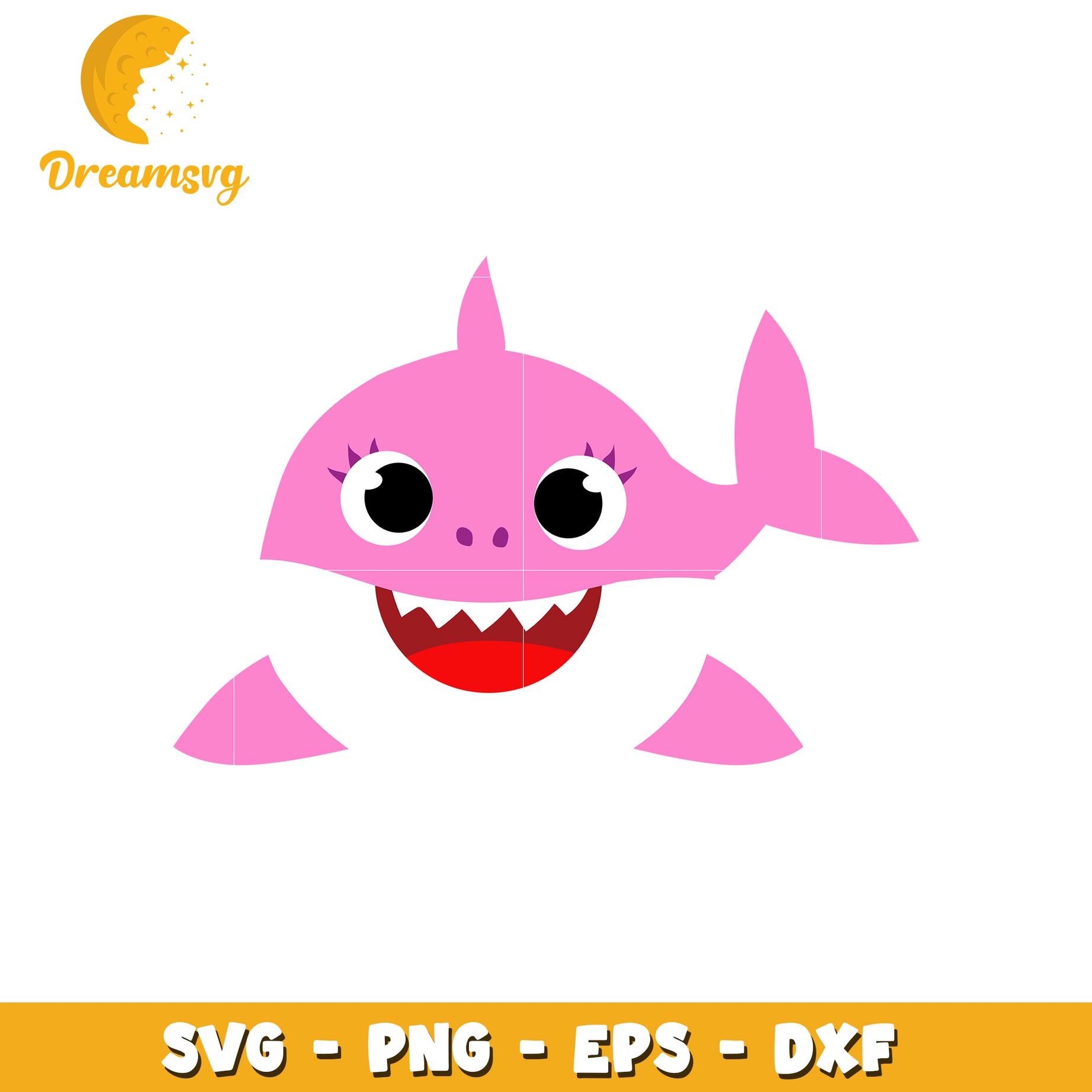 Pink Baby Shark SVG PNG EPS DXF Cut File