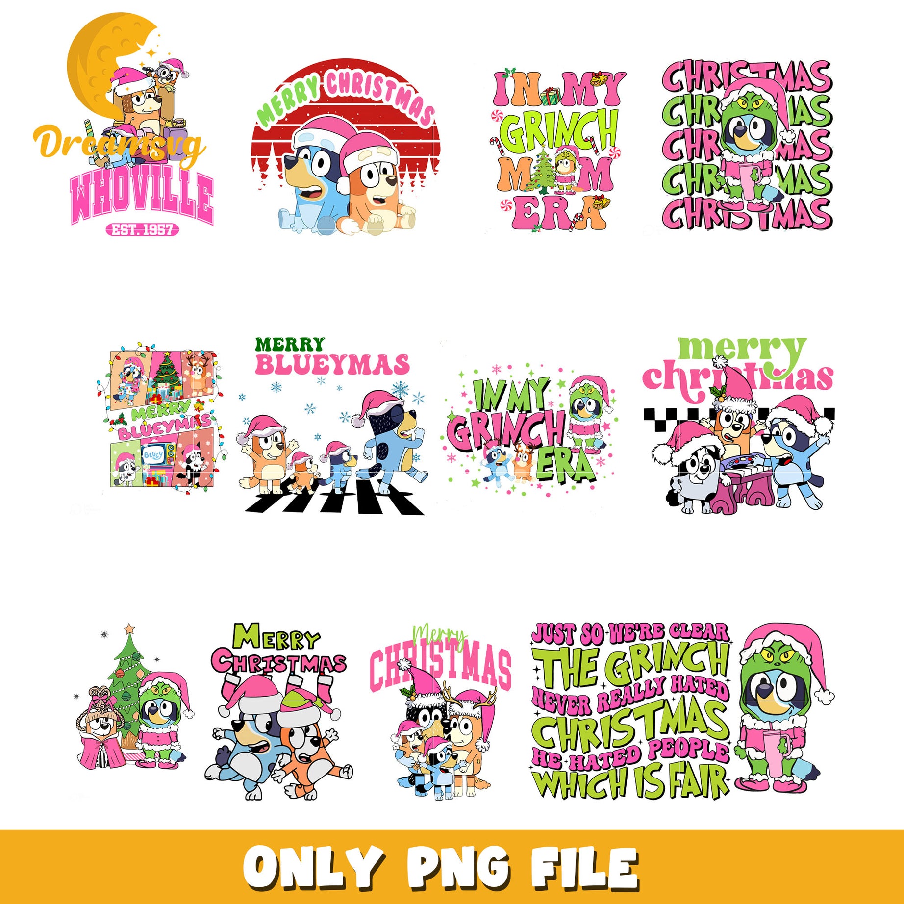 Bluey and friends christmas bundle png, bluey christmas png​