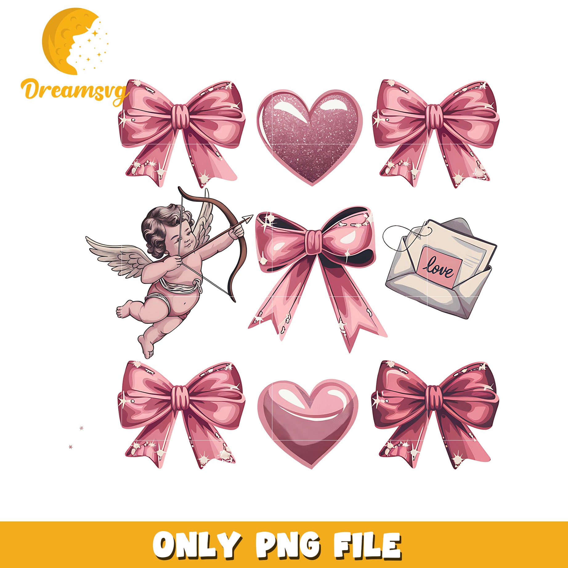 Pink Bow Cupid PNG Valentines Clipart